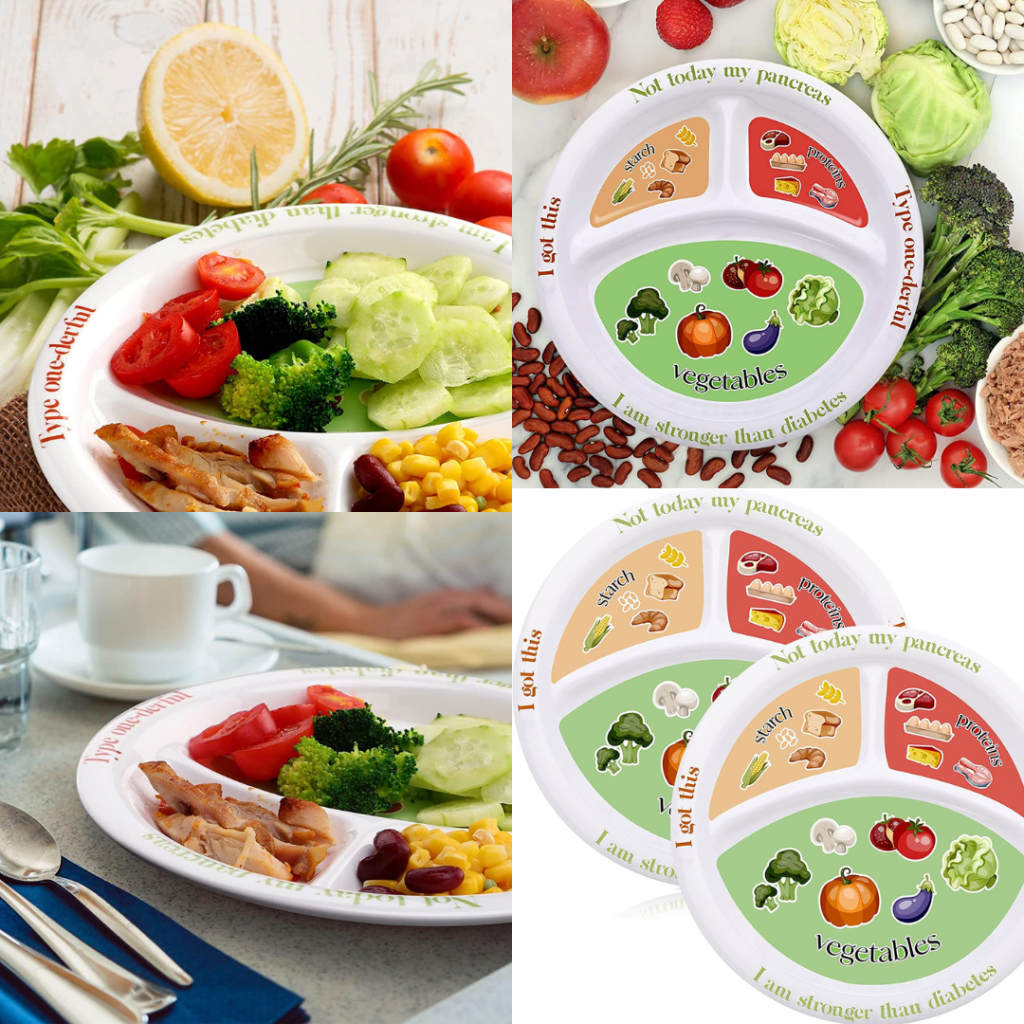 Diabetic Portion Control Plate Melamine Divided Plates for Adults with Protein, Carbs, and Vegetables Diet Plate